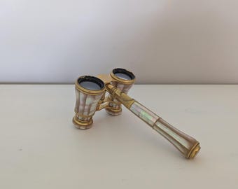 Antique Mother of Pearl Opera Glasses – Lemaire Paris France – Brass Binoculars – Vintage Theater Glasses