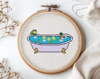 Estanque de patos en punto de cruz para bañera / Decoración de baño estilo vintage