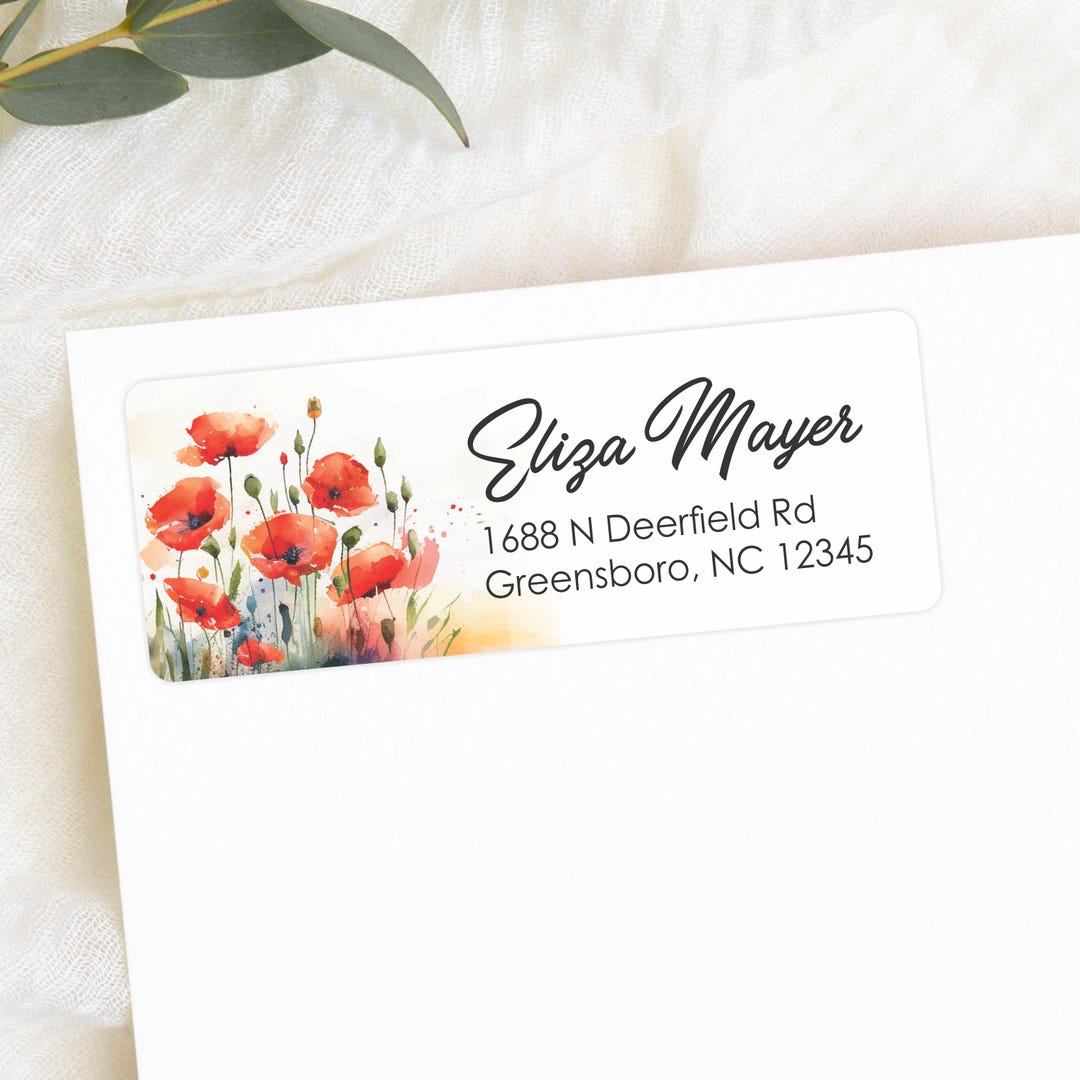 Red Poppy Address Labels, Flower Address Stickers, Memorial Return ...