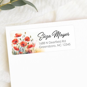 Red Poppy Address Labels, Flower Address Stickers, Memorial Return Addressing, Envelope Addressing, Custom Envelope Stickers, Flower Art