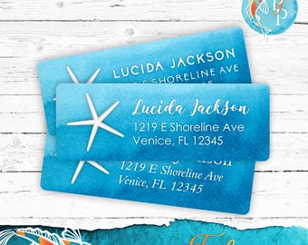 Beach Address Labels | Personalized Return Address Labels, Starfish Address Labels, Custom Return Labels, Printed Envelope Stickers