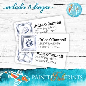 Beach Shells Address Labels | Personalized Return Address Labels, Beach Themed Address Labels, Custom Return Labels, Printed Envelope Labels