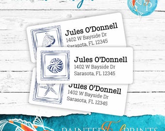 Beach Shells Address Labels | Personalized Return Address Labels, Beach Themed Address Labels, Custom Return Labels, Printed Envelope Labels