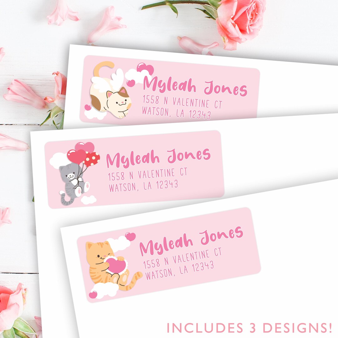 Valentines Day Address Labels, Cute Cats Valentine Envelope Stickers ...