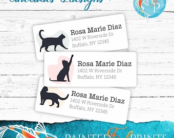 Custom Cat Return Address Labels - 90 Personalized Glossy Stickers, 1.25" X 2.75"