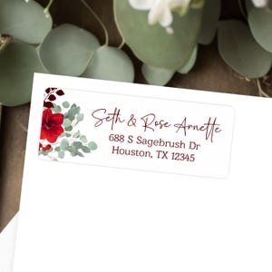 Red Floral Address Labels, Eucalyptus Address Stickers, Flower Return Addressing, Envelope Addressing, Custom Envelope Stickers