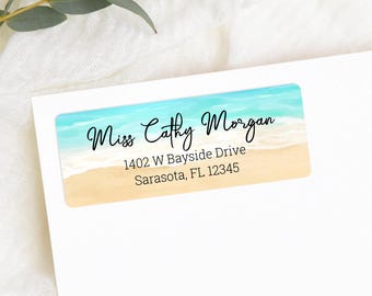 Beach Address Labels | Personalized Return Address Labels, Seashore Address Labels, Custom Return Labels, Printed Envelope Stickers