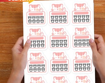 Kawaii Cat Water Tracker Stickers, Hydration Planner Stickers