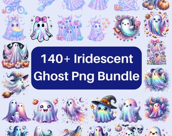 Schimmernde Geister-PNG-Sammlung: Mädchenhafte Halloween-Cliparts (Digitaler Download, über 150 Dateien)
