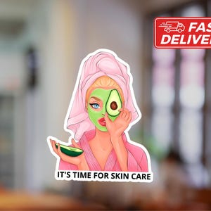 It&#39;s Time for Skin Care Sticker, Skin Care Sticker, Self Care Vinyl Sticker, Skincare Lover Decal, Beauty Aesthetic Sticker, Selfcare