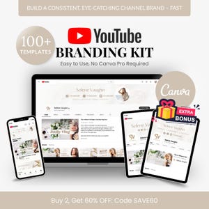 Beige YouTube Branding Kit: 100+ Templates, Thumbnails, Banners (Canva)