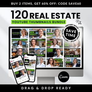 120 Real Estate YouTube Thumbnails: Canva Template Kit (Digital Download) Green