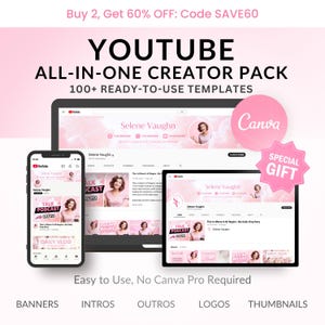 Pink YouTube Branding Kit: DIY Channel Templates (Canva)