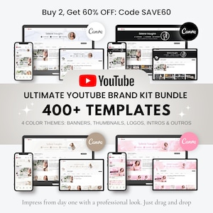 YouTube Branding Kit Bundle Editable Complete Branding Package Youtube template Youtube Thumbnails Thumbnails Banners Logos Intros Outros