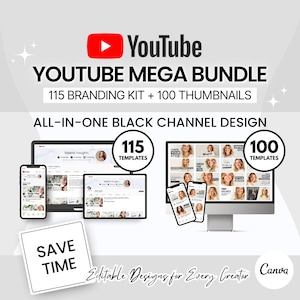 White YouTube Branding Bundle: Channel Art & Thumbnails (Canva Editable Digital Download)