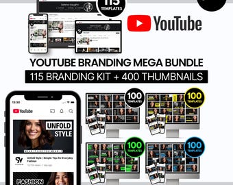 YouTube Branding Mega Bundle | 115 Branding Kit + 400 Thumbnails (Editable in Canva)