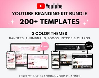 YouTube Branding Kit: Pink & Black Channel Art Templates (Canva Editable Digital Download
