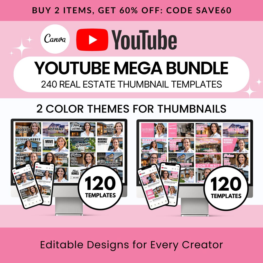 Real Estate Thumbnail Bundle | 240 Youtube Thumbnails (editable in ...