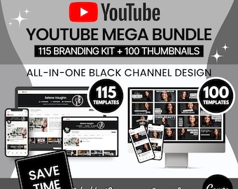 Black YouTube Branding Bundle: Channel Art & Thumbnails (Canva Editable Digital Download)