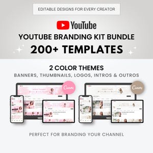 Pink & Beige YouTube Branding Kit: 200+ Canva Templates (Digital Download