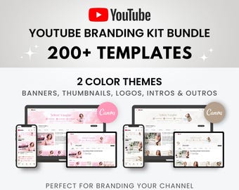 Pink & Beige YouTube Branding Kit: 200+ Canva Templates (Digital Download