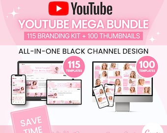 Pink YouTube Branding Bundle: Channel Art & Thumbnails (Canva Editable Digital Download)