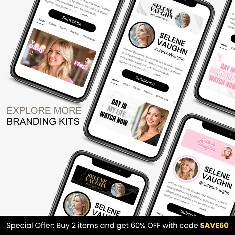 Youtube Kit Bundle | 115 Branding Kit + 200 Thumbnails (editable in ...