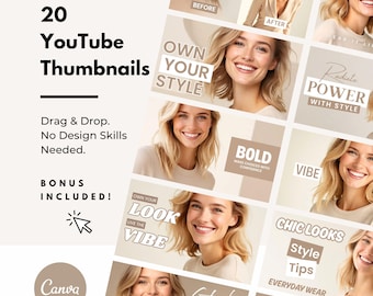 Canva YouTube Thumbnail Templates: Beige Fashion Branding Kit (Digital Download)