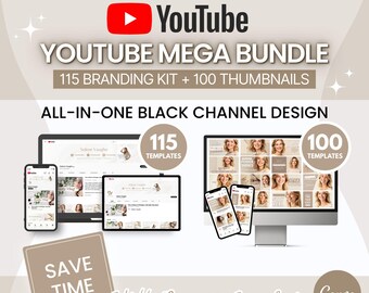 Beige YouTube Branding Bundle: Channel Art & Thumbnails (Canva Editable Digital Download)