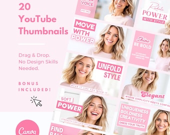 20 YouTube Thumbnail Templates: Pink Fashion Branding Kit (Digital Download)