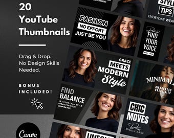 Canva YouTube Thumbnail Templates: Minimalist Fashion Branding Kit (Digital Download)