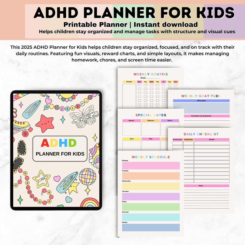 ADHD Planner for Kids, Printable Daily Organizer, Routine and Focus ...
