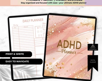 Digital ADHD Daily Printable Planner, Executive Function Journal, Focus & Productivity Tracker, Mental Health Organizer, Digital Planner