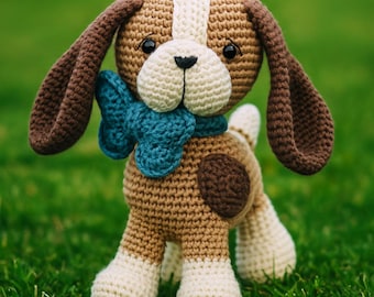 Amigurumi Puppy Crochet Pattern PDF – Step-by-Step Dog Plush Tutorial with Bow – Instant Download
