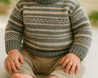 Patrón de tejido de jersey de rayas para bebé, tallas 6-18 meses (PDF)
