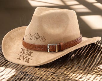 Custom Cowboy Hat, Leather Cowboy Hat, Engraved Logo Cowboy Hat, Wedding Hat, Holiday Hat, Seaside Holiday Hat