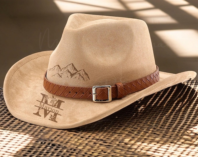 Custom Cowboy Hat, Leather Cowboy Hat, Engraved Logo Cowboy Hat, Wedding Hat, Holiday Hat, Seaside Holiday Hat