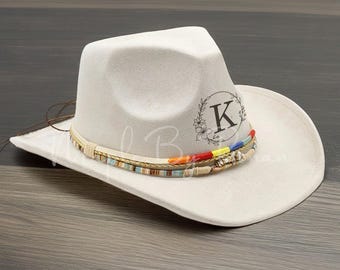 Vegan Suede Cowboy Hat, Burnt Carved Cowboy Hat, Bosmia Style Hat, Wide Brim Cowboy Hat, Personalized Logo Cowboy Hat