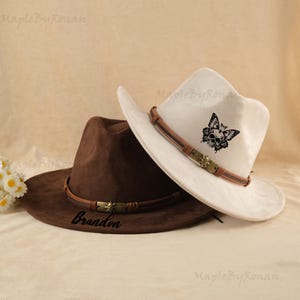 Western Style Personalized Vegan Suede Hats, Boho Style Hats ,Custom Western Floral Embroidered Cowboy Hats For Women