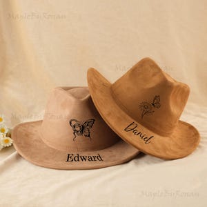 Custom Made Hand Burned Wide Brim Fedora，Western Cowboy Hat Wide Brim Hat, Adjustable Holiday Gift Hat - One Size Fits Most