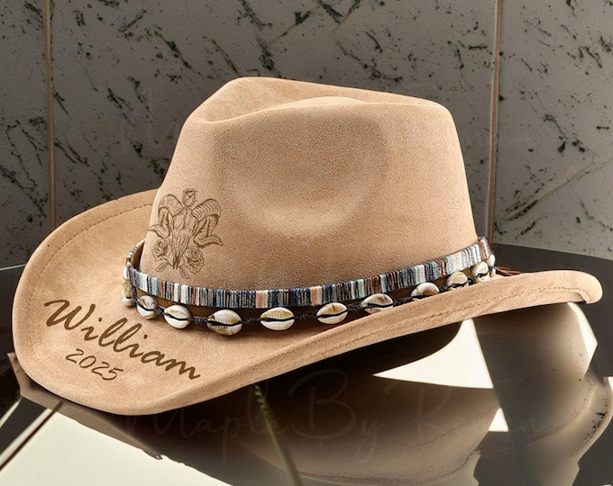 Western Cowboy Hat, Custom Bohemian Hat, Vintage Style Cowboy Hat, Engraved Wide Brim Hat, Wedding Hat