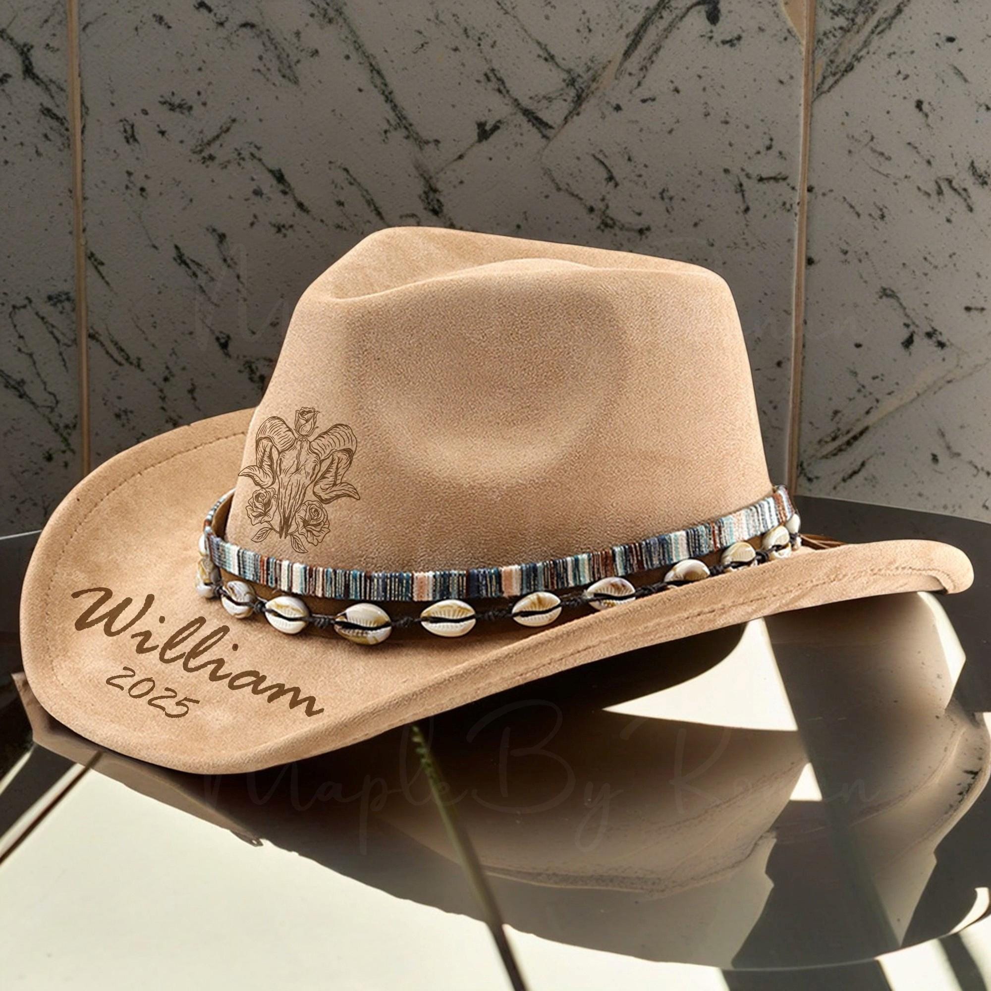 Western Cowboy Hat, Custom Bohemian Hat, Vintage Style Cowboy Hat, Engraved Wide Brim Hat, Wedding Hat