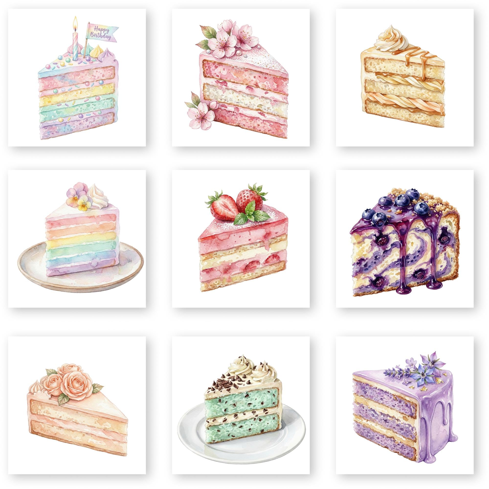 Watercolor Pastel Cake Clipart Bundle, Elegant Birthday Wedding Cake ...