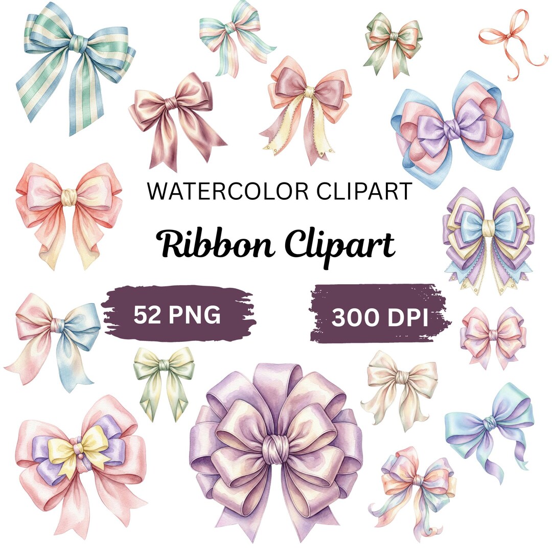 Watercolor Bow Clipart PNG | Coquette Bows Clipart, Pastel Ribbon ...