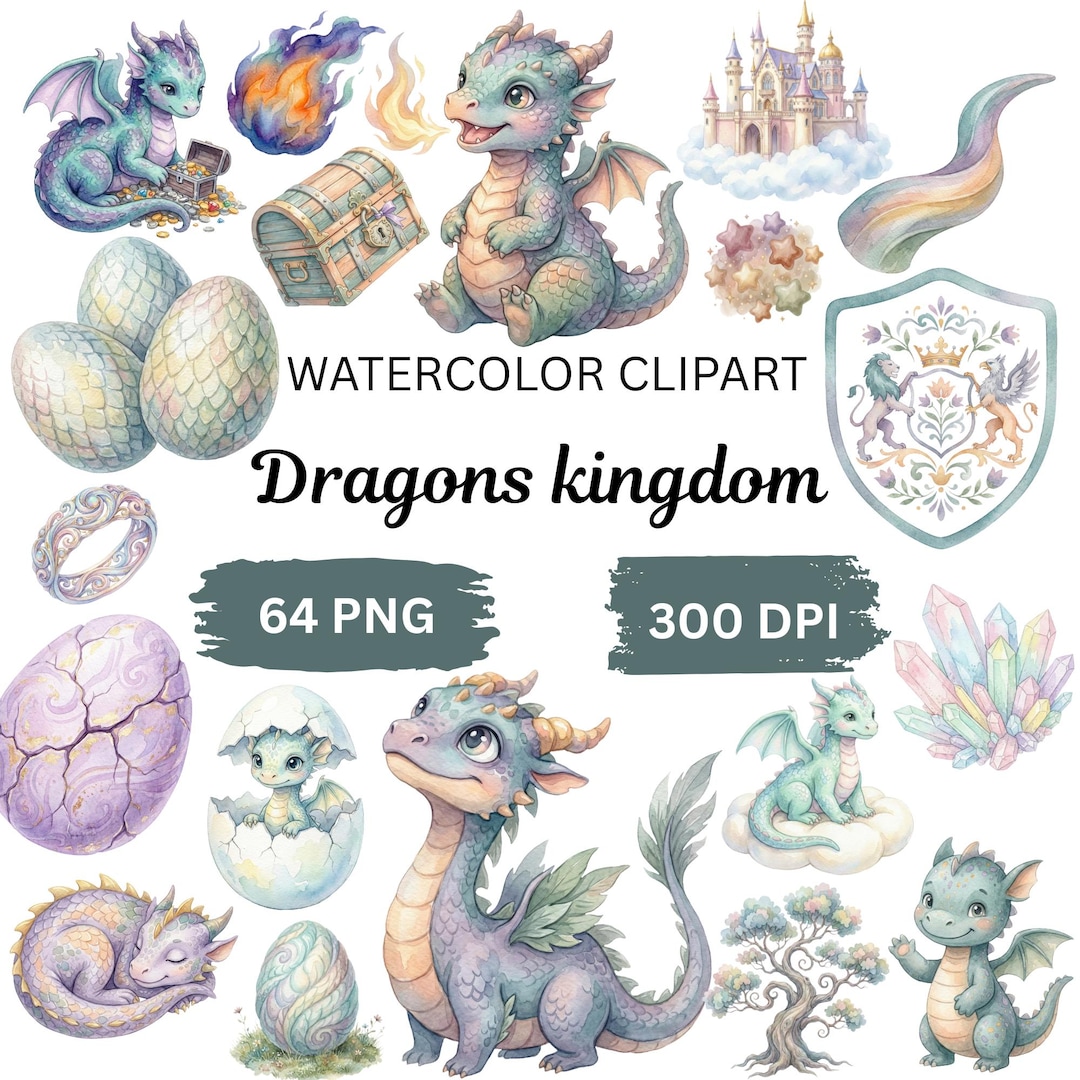 Cute Dragon Watercolor Clipart Bundle | Fantasy Baby Dragons PNG ...