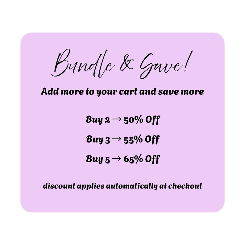 May include: A light purple square with rounded corners displays the text "Bundle & Gave!" in a cursive font. The text "Add more to your cart and save more" is below. The image also shows discount offers for buying multiple items.