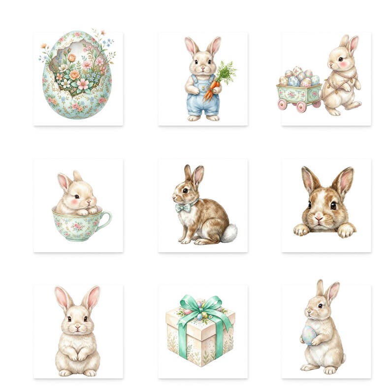 Easter Bunny Watercolor Clipart Bundle | Spring Easter PNG, Easter Eggs ...