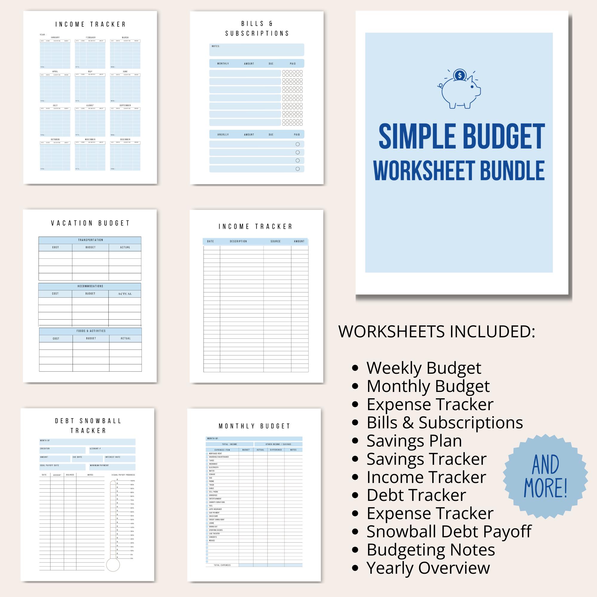 Simple Budget Worksheet Bundle Printable Financial Planner Pages for ...