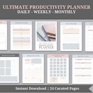 Customizable Printable Productivity Planner Bundle Daily Weekly Monthly Personal Organization Digital Instant Download Life Planner Tracker
