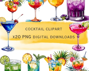 Vibrant Exotic Cocktail Clipart Bundle ,Set of 20 PNGs, Tropical Drinks Digitals, Summer Party Graphics, Instant Download, cocktail day